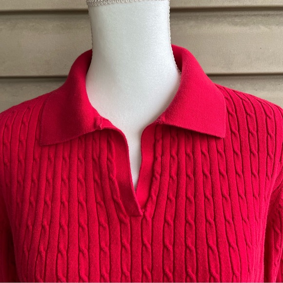 •Kim Rogers• Red Collared Cable Knit Sweater - Size Large - Picture 3 of 7